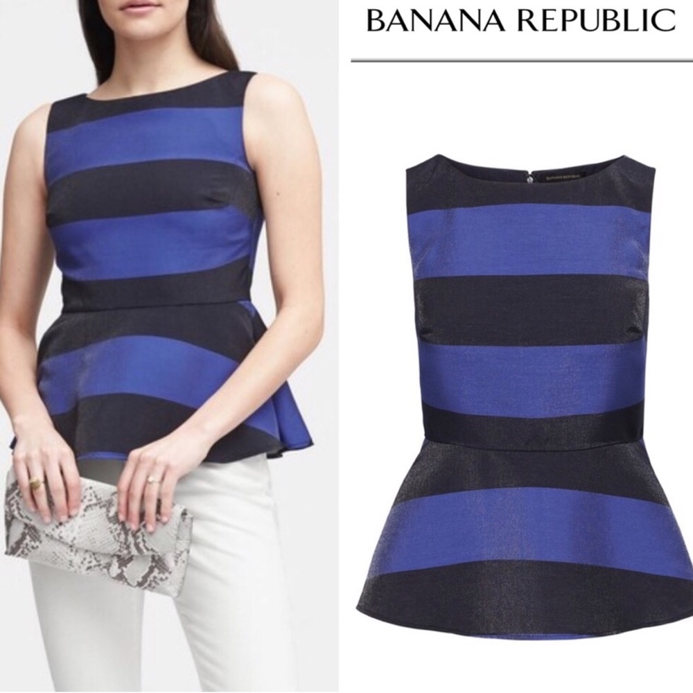 Banana Republic Blue/Black Peplum Flounce Tank Top
